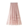 thumbnail image 3 of new lace long skirt for women spring and summer new high waist lace splicing tulle pleated A-line mid-length skirt for women-Gray-One Size, 3 of 7