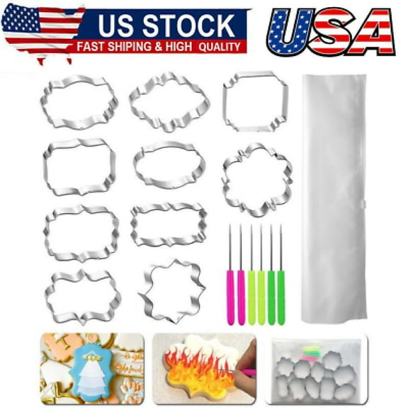 Frame Cookie Cutters 10 Shapes with 6 Cookie Scribes & 1 Storage Bag