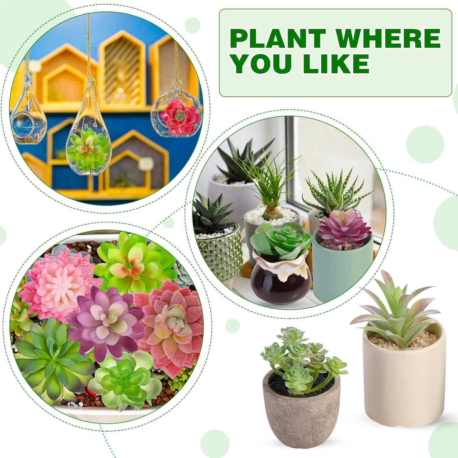 50 Pcs Bulk Mini Artificial Succulents Plants Assorted Unpotted Realistic Plants Fake Textured Succulent Picks Realistic Plastic Cactus Stems for Succulent Garden Home Decor (Large Style)