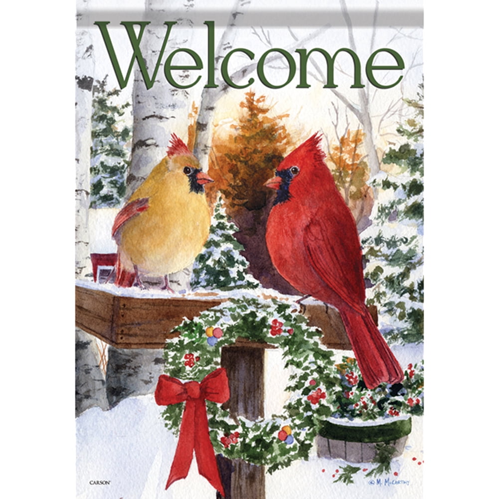 Carson Christmas Cardinals Welcome Dura Soft Double Sided House Flag ...