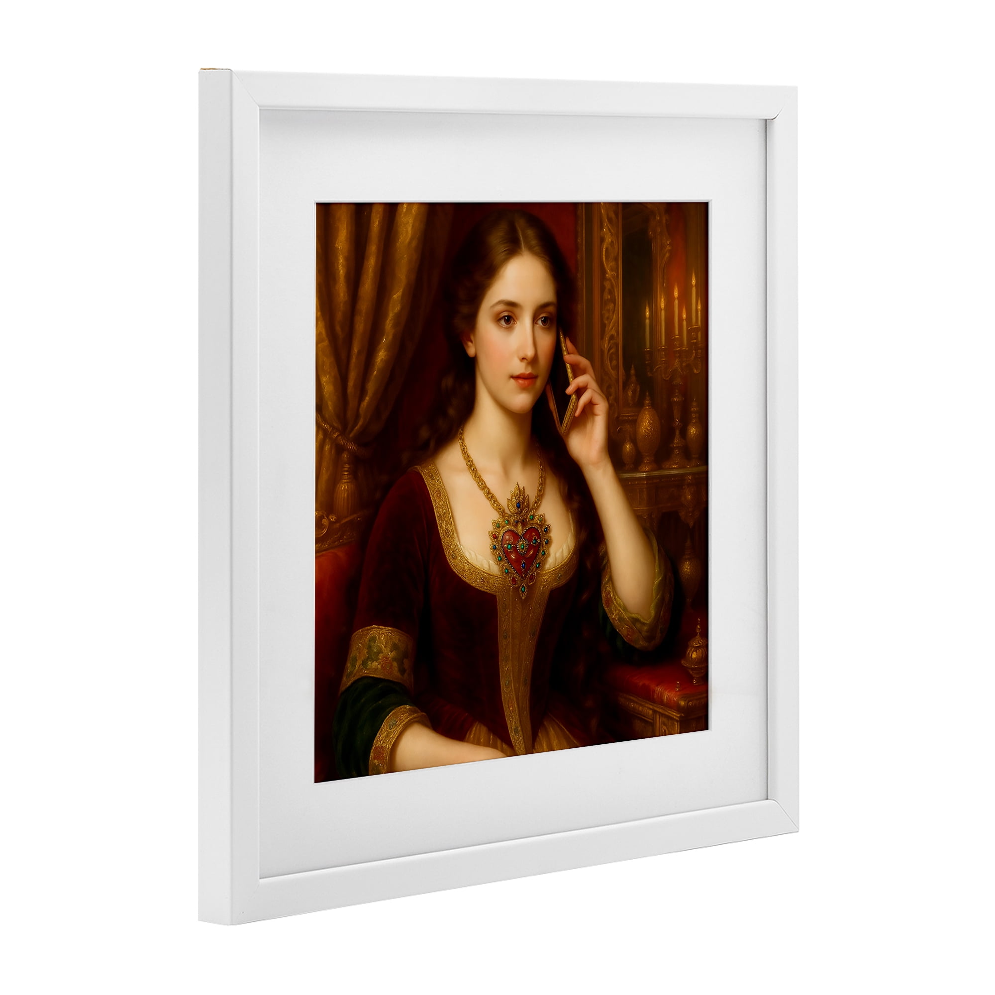Stupell Industries Rococo Woman with Cell Phone White Framed Print Under Glass, design by Grotto Studios