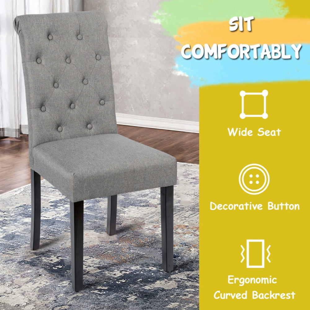 Demi Bonn 2 Pieces Tufted Dining Chair Set with Adjustable Anti-Slip Foot Pads, Gray