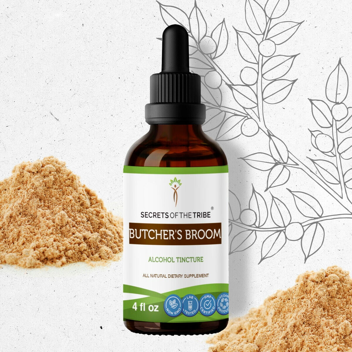 Butcher's Broom Tincture Alcohol Extract, Organic Butcher's Broom (Ruscus aculeatus) Dried Root