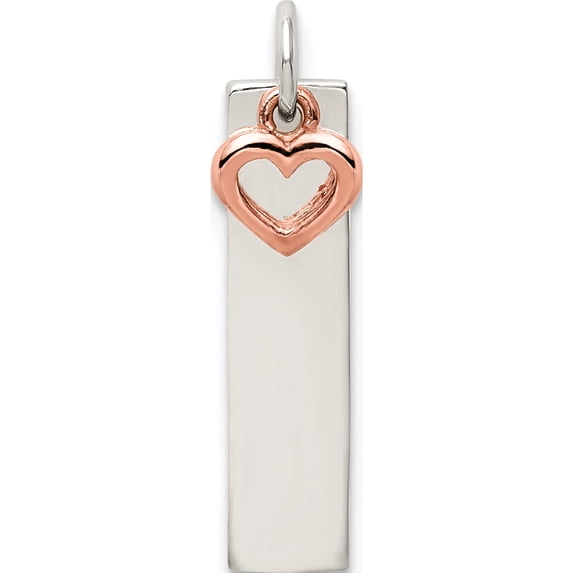 Sterling Silver & Rose-Tone Bar Heart Charm (19.95 X 4.94) Made In India qc9510