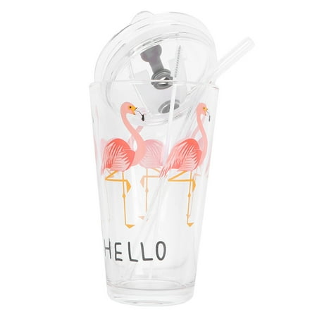 

NUOLUX Creative Flamingos Glass Cups Delicate Straws Water Cups Adorable Sealing Water Bottle Fashion Drinking Mug (Cup Sealing Lid Straw and Straw Box)
