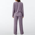 thumbnail image 5 of Women's 2 Piece Knitted Set V Neck Button Pullover Tops Drawstring Straight Leg Pockets Pants Casual Loose Suit (XL, Purple), 5 of 8