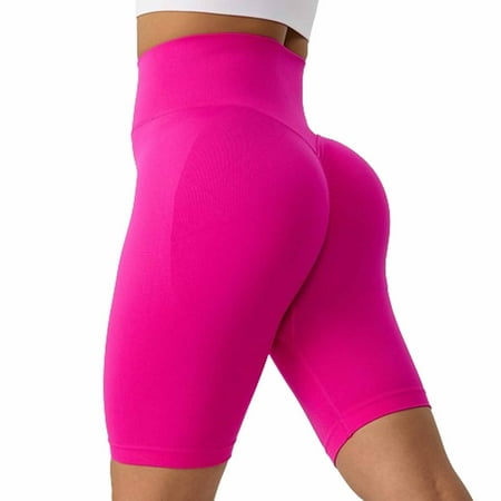 Tmtolofot Womens High Waist Sporty Workout Shorts Solid Color Biker Shorts for Women Gym Shorts Yoga Running Shorts Women s Cotton Blend Soft-Touch Short Pants   1#Hot Pink   Small