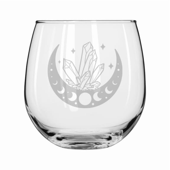 Wine Glass for Red or White Wine Gift Moon and Crystals (16 oz Stemless)
