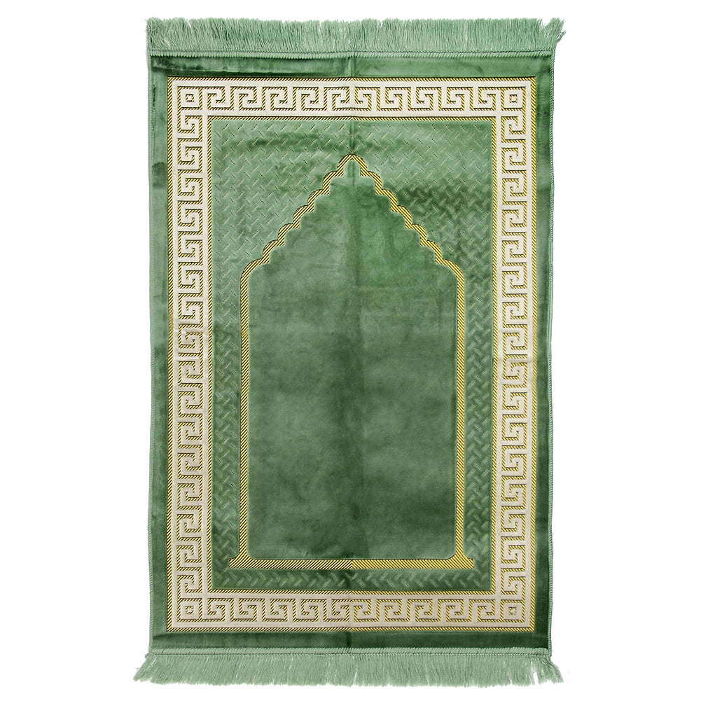 Islamic Muslim Prayer Rug Mat 2.3' x 3.6' Green & Ivory Color with Tassels