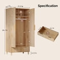 thumbnail image 2 of Ktaxon Fluted Wardrobe Closet Armoire with Hanging Rod, Modern Drawer & Shelf – Elegant Oak Finish Closet with Wood Handles, Farmhouse to Mid-Century Style, 2 of 8