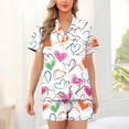 thumbnail image 2 of Wensltd Button Front Short Sleeve Pajamas Set Women Summer Collared Valentine Print Short Sleeve Top Shorts Lightweight Comfort Outfit Green, 2 of 5
