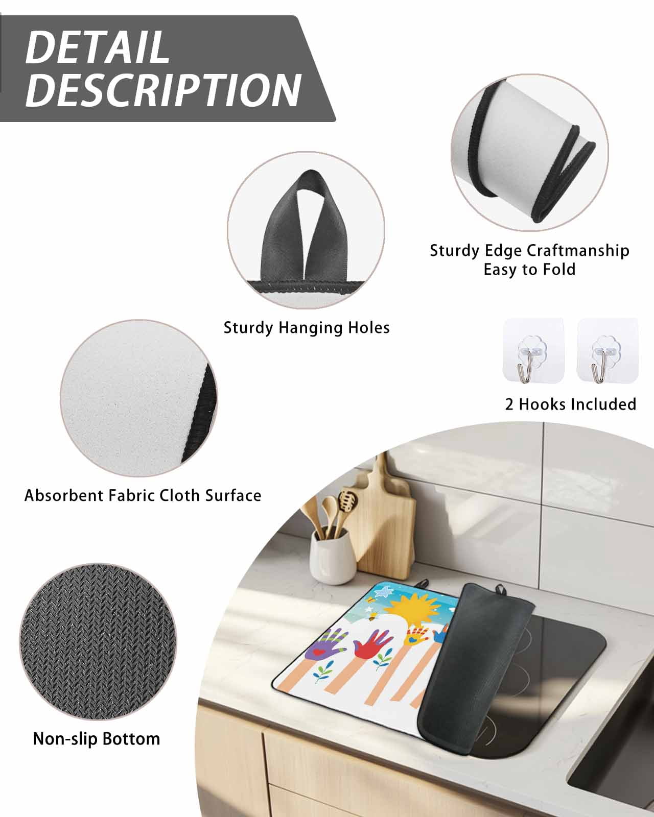 Stove Top Covers for Electric Stove, Colorful Love Heart Hand Glass Stovetop Cover Protector, Rainbow Sky Cartoon Kids Hands Induction Cooktop Protector Oven Mat for Kitchen Countertop 24"x21"