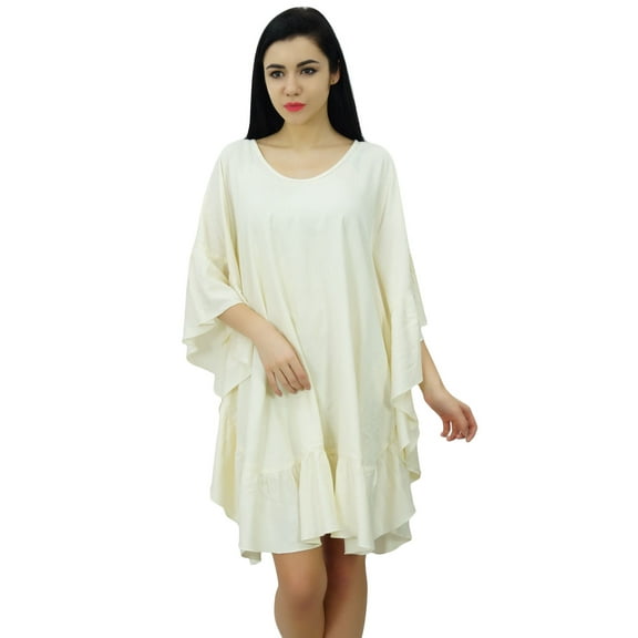 Bimba Women Short Rayon Kaftan Kimono Frill Sleeve Caftan Dress Coverup
