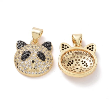 5pc Brass Cubic Zirconia Pendants Panda Head Charm Real 18K Gold Plated 16x15x4.5mm Hole: 3.5x5mm