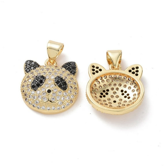 Brass Cubic Zirconia Pendants Panda Head Charm Real 18K Gold Plated 16x15x4.5mm Hole: 3.5x5mm
