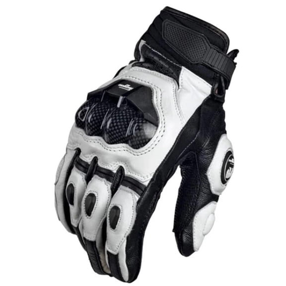 Hmhnsya Men’s Genuine Leather Motorcycle Gloves, Black & White Racing Road Riding Gloves, Summer & Winter Use