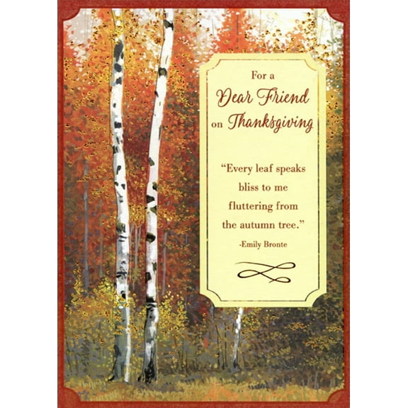Designer Greetings Two Birch Trees : Red, Orange and Yellow Foliage Thanksgiving Card for Friend