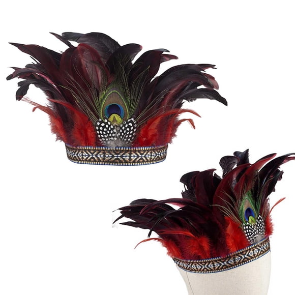 Accesorios de Disfraces de Estilo Nacional de Indio Macarena Corona para Carnaval de Halloween Adultos Rojo Cintas para el Pelo