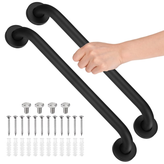 2-Pack 16 Inch Anti Slip Grab Bars, Stainless Steel Safety Shower Handle for Toilet/Elderly Assist Bath Handle [Black]