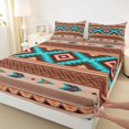thumbnail image 4 of jejeloiu Earthy Aztec Bed Sheets,Southwestern Print Full Size Sheets For Boys,Brown Turquoise,4 Pieces,1 Flat Sheet, 1 Fitted Sheet and 2 Pillowcases, 4 of 6
