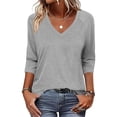 thumbnail image 6 of OIOLOYJM 3/4 Sleeve Blouses for Women Casual Solid Color Tee Shirts Fashion Loose V Neck Tops Business Clothes #Gray001 M, 6 of 7
