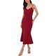 thumbnail image 4 of INSPIRAR CHIC WOMLAYOUT Vestidos de cuerpo ajustado sin mangas para mujeres, vestido midi de cóctel con tirantes de espagueti y volantes en color rojo vino, 4 of 6