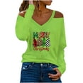 thumbnail image 2 of Clearance LYXSSBYX Womens Tops Long Sleeve Clearance Fashion Woman V-Neck Long Sleeve T-Shirt Autumn Christmas Printing Cold Shoulder Loose Blouse Tops, 2 of 5