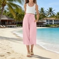 thumbnail image 5 of ZLBDYG Girls Linen Capri Pants Drawstring Straight Wide Leg Cropped Capris Trousers High Waisted Pants Summer Beach Vacation Clothes, 5 of 9
