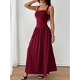 thumbnail image 6 of Petite Womens Burgundy Solid Square Neck Ruched Flared Maxi Dress For Spring Summer, 6 of 8