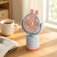 thumbnail image 4 of Portable Desktop Fan Cute Bunny Shaped Personal Fan Rechargeable USB Powered with Oscillating Base and Adjustable for Home Desk Dormitory Summer Gift, Light Green, 4 of 7