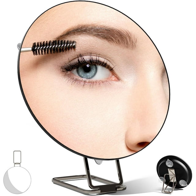 HUGFEG Travel Magnifying Mirror 10x Large 6\u201d Diameter Makeup Mirror with Magnification 10x, Portable Handheld Close Up Magnified Mirror with Stand & Suction Cups, Perfect for Makeup, AZ824-25408