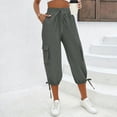 thumbnail image 2 of JoveMarine Women's Lightweight Cargo Capris - Elastic Waist Stretch Casual Pants with Pockets, Summer Cropped Trousers for Outdoor Walking,Gray S, 2 of 8