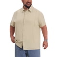 thumbnail image 3 of INSPIRE CHIC Men's Big & Tall Back to School Summer Button Down Short Sleeve Solid Color Vacation Beach Shirts XL Khaki, 3 of 4