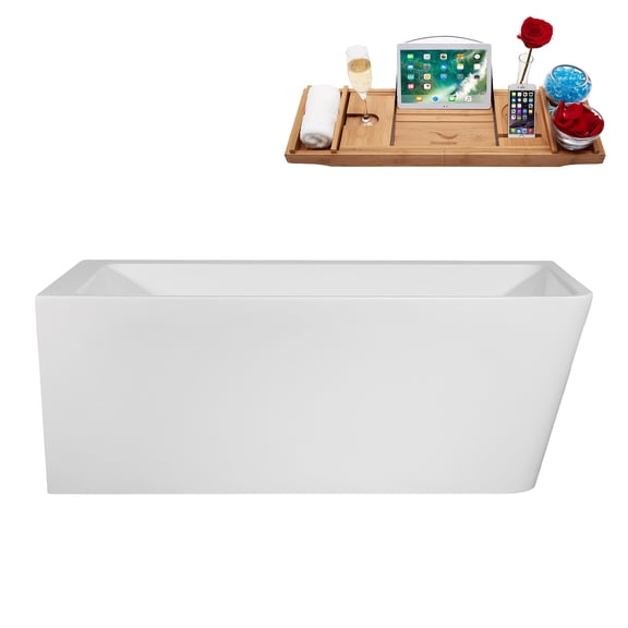 59" Streamline B-348-114-BNK Soaking Freestanding Tub and Tray With Internal Drain in Brushed Nickel
