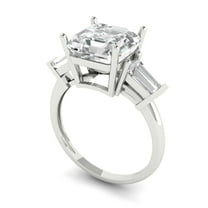 3.5 ct asscher cut clear Zircon 18k white gold 3 stone Bridal Wedding Engagement Promise Anniversary Ring for Women size 10