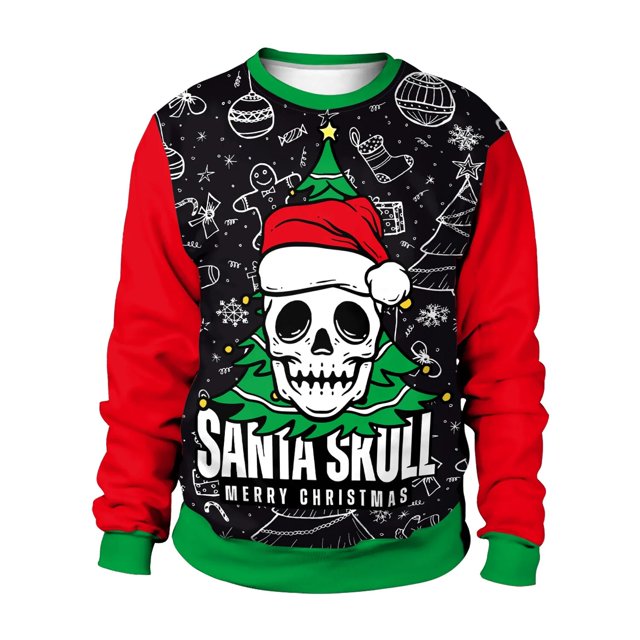 Sudadera de calavera de Papá Noel para hombres y mujeres, jersey de cuello redondo, Top de gran tamaño, estampado 3D, ropa de calle Hip Hop, ropa de Halloween y Navidad