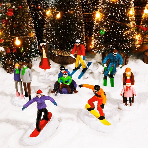 Bbiamsleep Christmas Skiing People Figurines and Christmas Town Village Accessories for Collectible Christmas Decorations
