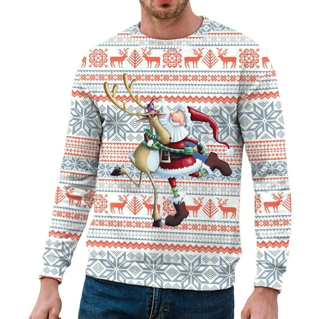 EHQJNJ Chandail en Molleton Homme Graphique Drapeau Automne et Hiver Tendance Décontractée Imprimé de Noël Pull Col Rond Chandail à Capuchon Col Rond Chandails en Molleton Homme Graphique