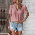 thumbnail image 2 of Womens Chiffon Pom Poms Tops Short Sleeve V Neck Shirts Lace-Trim Lightweight Blouses Dressy Fashion T-Shirt Going Out Tops Casual Business Outfits Spring Summer Clothes 2026, 2 of 8