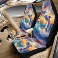 thumbnail image 3 of Xixirimido 5-Piece Car Seat Cover Set Breathable PU Leather Front Seat Covers with Seat Belt & Console Covers Universal Fit for SUV, Sedan, Truck, Sunset Glow Sea Dolphins, 3 of 8