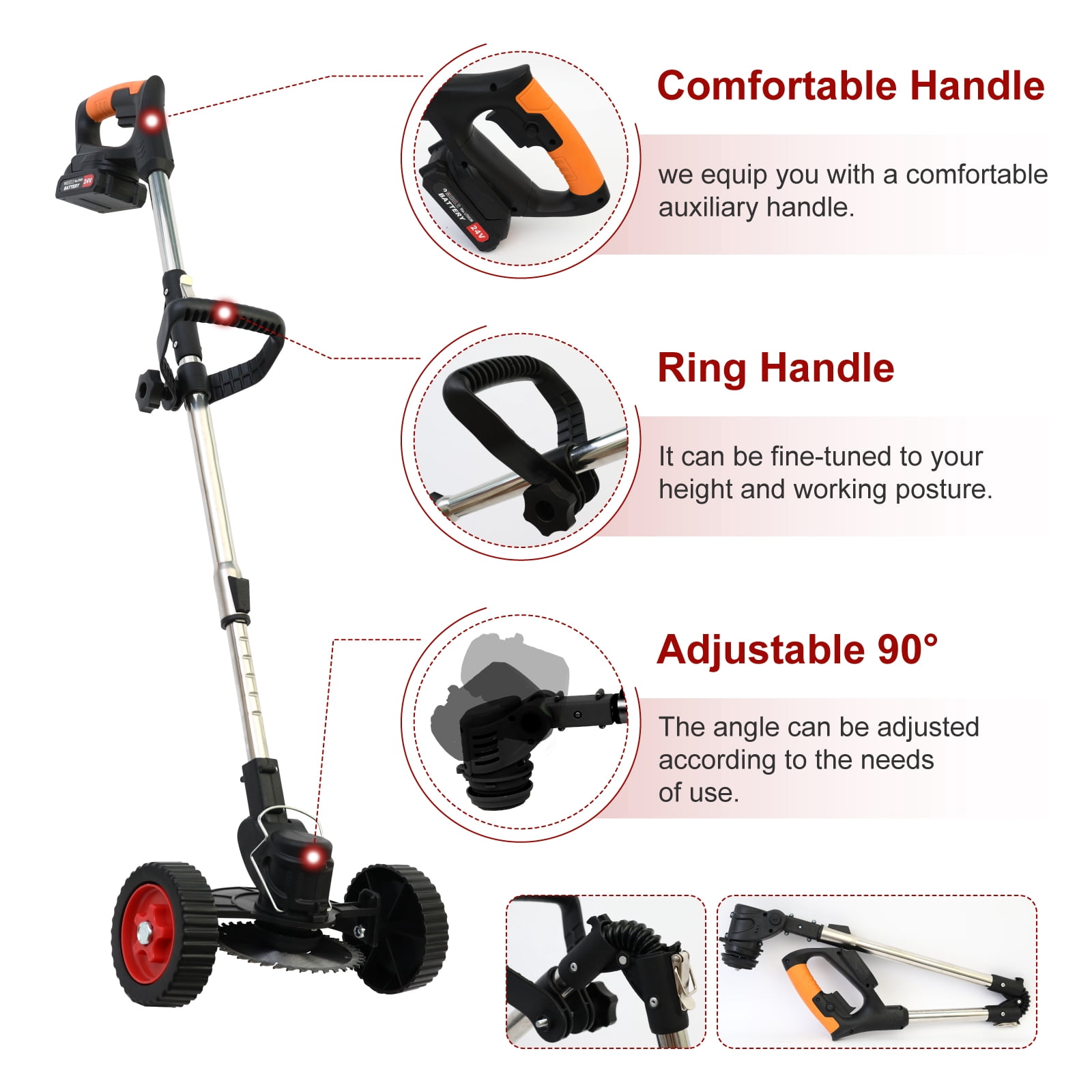 Baokaler Foldable Grass Trimmer,24V Weed Eater,String Trimmer Cordless, Electric Weed Trimming Tool for Lawn Care and Garden Yard Work