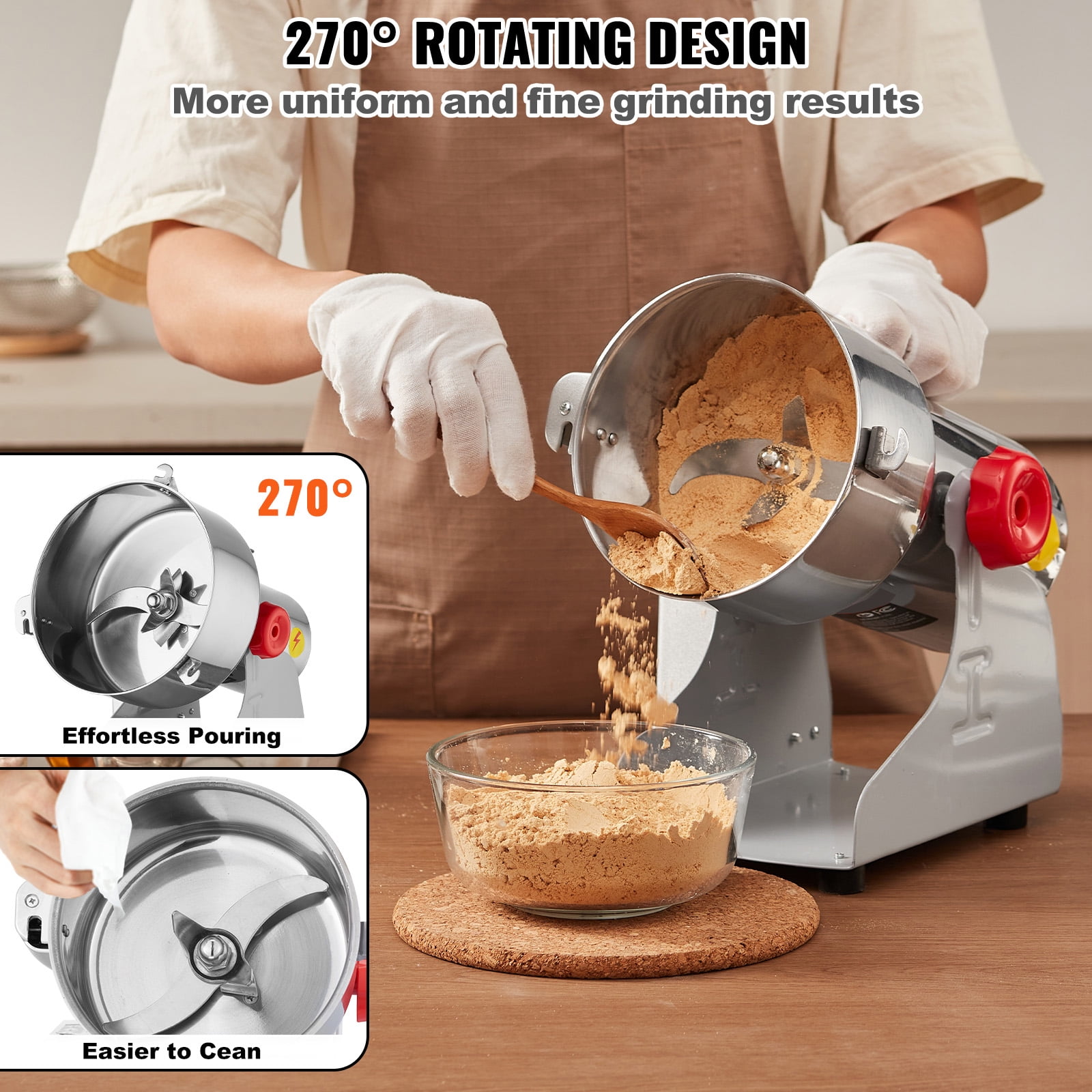 KFFKFF 500g Electric Grinder, 2000W Speedy Grain Mill, Stainless Steel for Dry Ingredients, Spices, Coffee, Corn, Swing Design