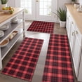 thumbnail image 2 of Red and Black Plaid Pattern Kitchen Rugs Sets Of 3,Kitchen Runner Rugs Non Skid Washable,Decorative Kitchen Floor Mats for Kitchen,Sink,Laundry,17"x30"+ 17"x47" + 17"x59", 2 of 6