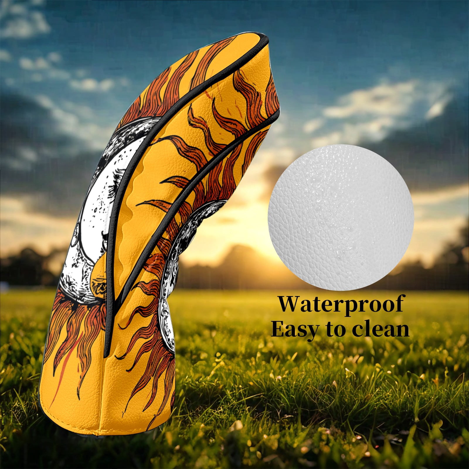 Golf Club Head Covers SunMoon_Duality Waterproof Leather Golf Head Covers for Men Women Driver Head Cover Fairway Headcover for Golf Lovers