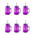 thumbnail image 1 of 6 Piezas Mason Jar Grabado Vaso Tarro Con Tapa Y Popotes Color Morado, 1 of 4
