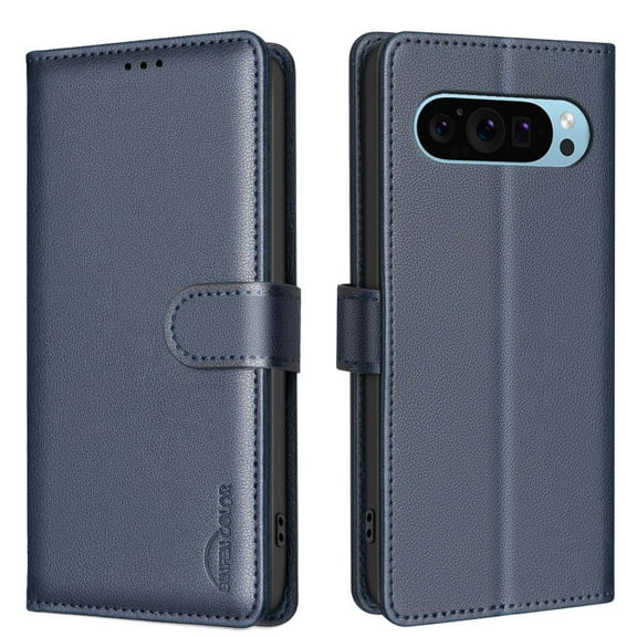For Google Pixel 9 / 9 Pro Wallet Case with RFID Blocking Credit Card Holder, PU Leather Folio Flip Kickstand Protective Shockproof Rugged Phone Case Cover For Women Men,Blue
