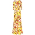 thumbnail image 2 of Bon Rosy, Women's, 3/4 Sleeve V-Neck Printed Maxi Faux Wrap Dress, Yellow, M, 2 of 2