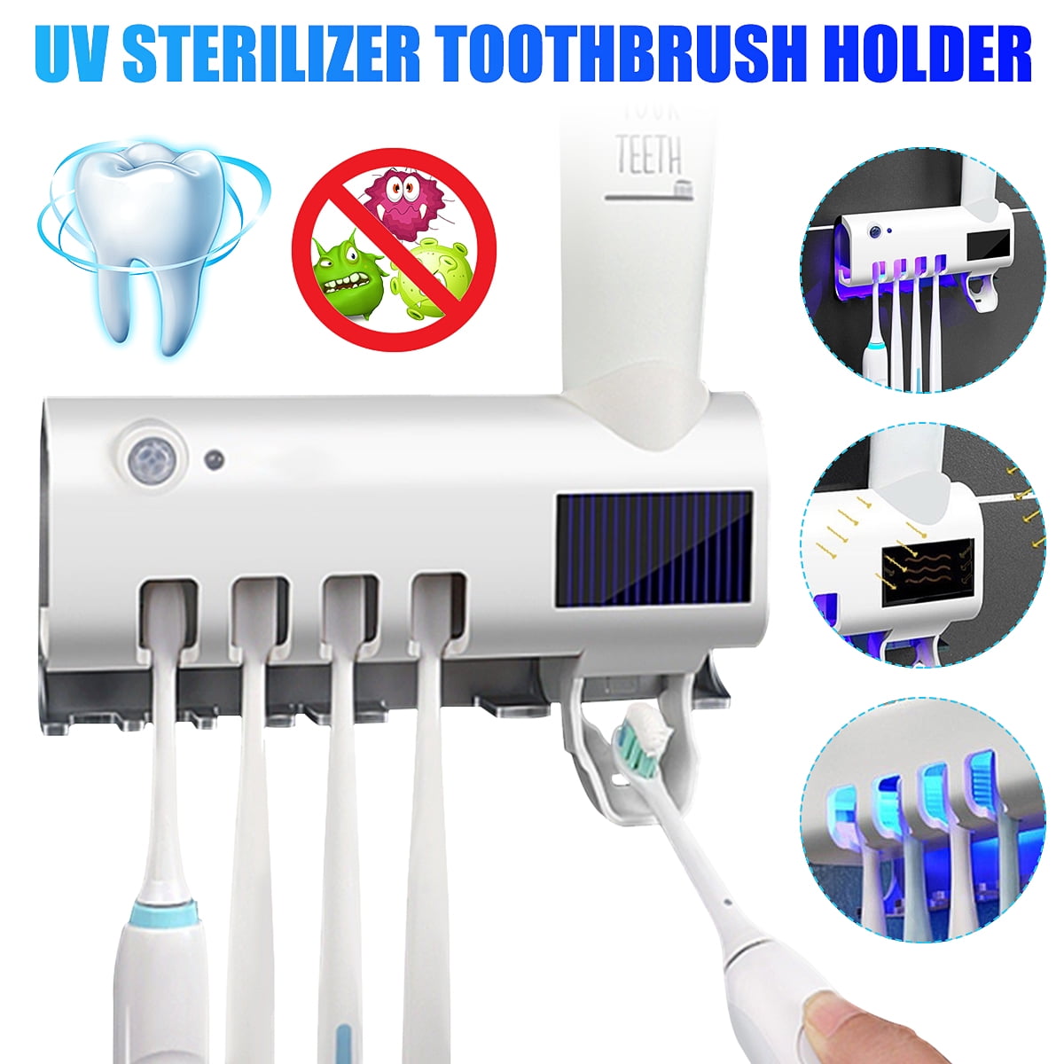 toothbrush sanitizer and toothpaste dispenser