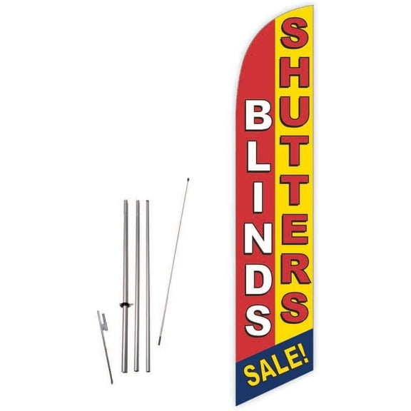 Cobb Promo Blinds Shutters Sale! Red/Yellow Feather Flag with Complete 15ft Pole kit and Ground Spike