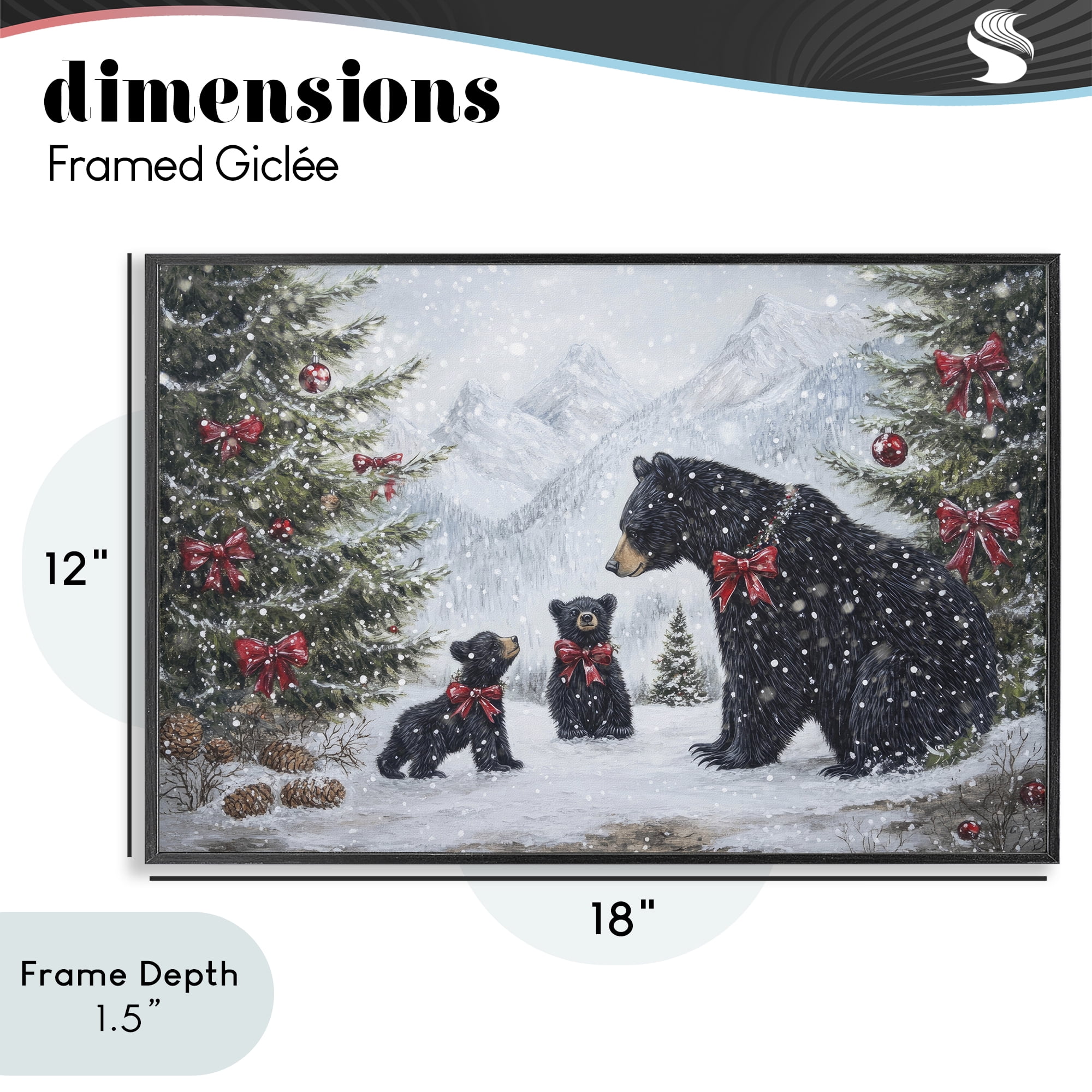 Stupell Industries Christmas Black Bears Black Framed Giclee Art, design by Tina LeCour